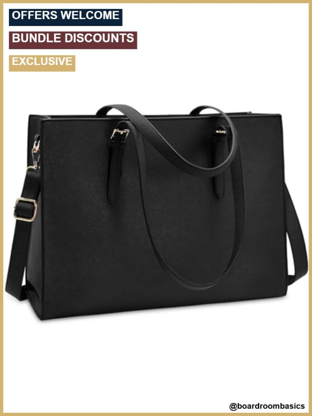 15.6" Waterproof Vegan Leather Laptop Tote Bag Professional Office Briefcase